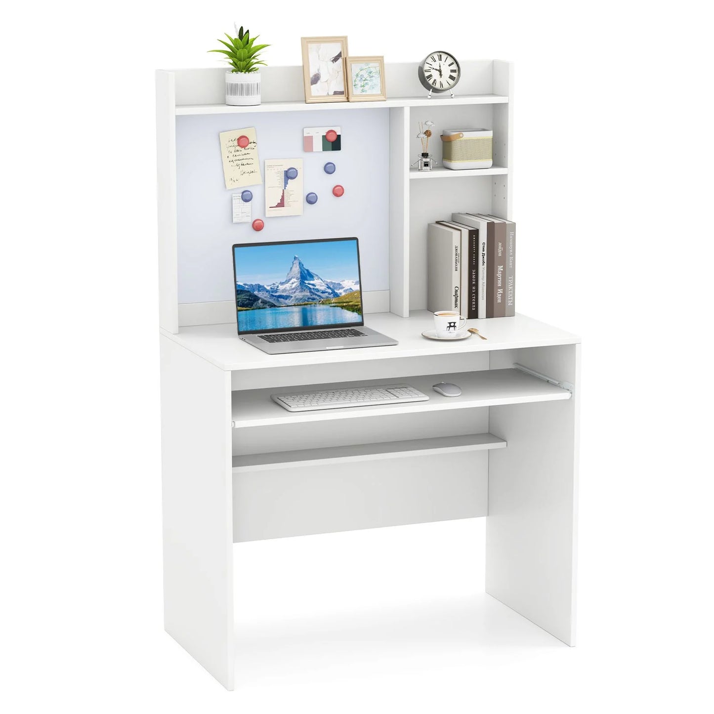 Computer Desk with Magnetic Bulletin Board and Keyboard Tray