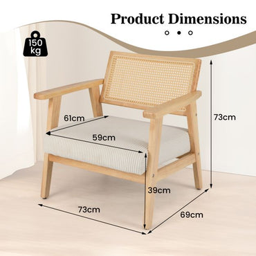 Corduroy Accent Chair with Upholstered Seat and Rattan Back