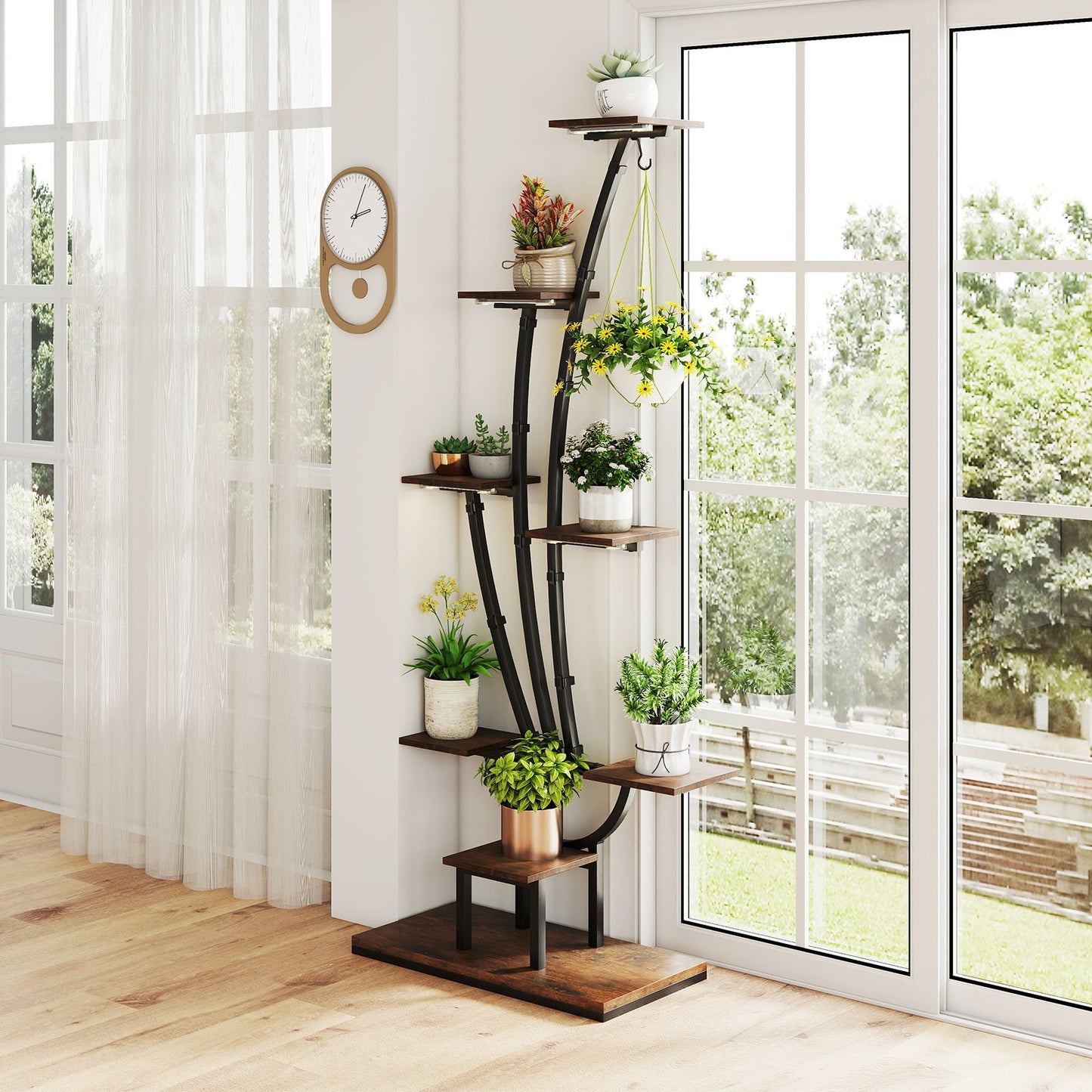 146/155CM Tall 8-Tier Corner Metal Plant Shelf for Multiple Plants