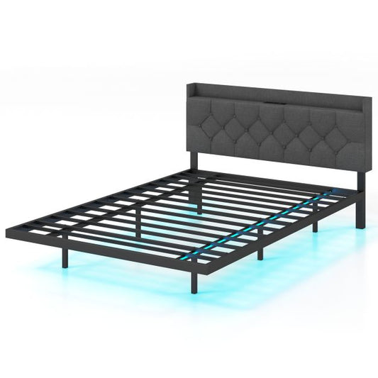 Double/King Size Floating Bed Frame with Adjustable Headboard and Charging Station