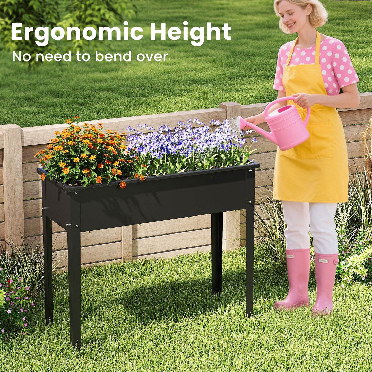 Elevated Metal Raised Garden Bed with Legs and Drainage Holes for Balcony Backyard
