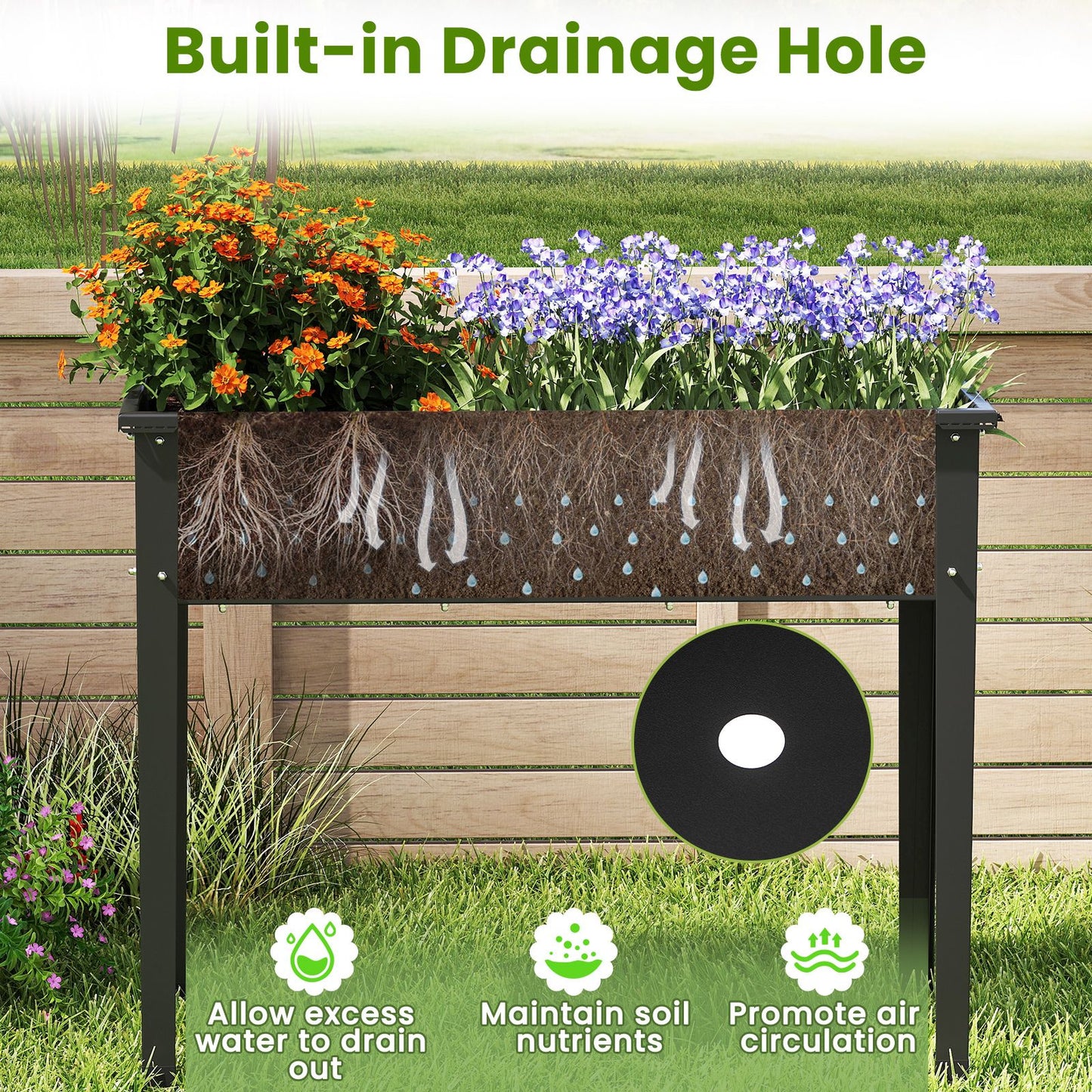 Elevated Metal Raised Garden Bed with Legs and Drainage Holes for Balcony Backyard