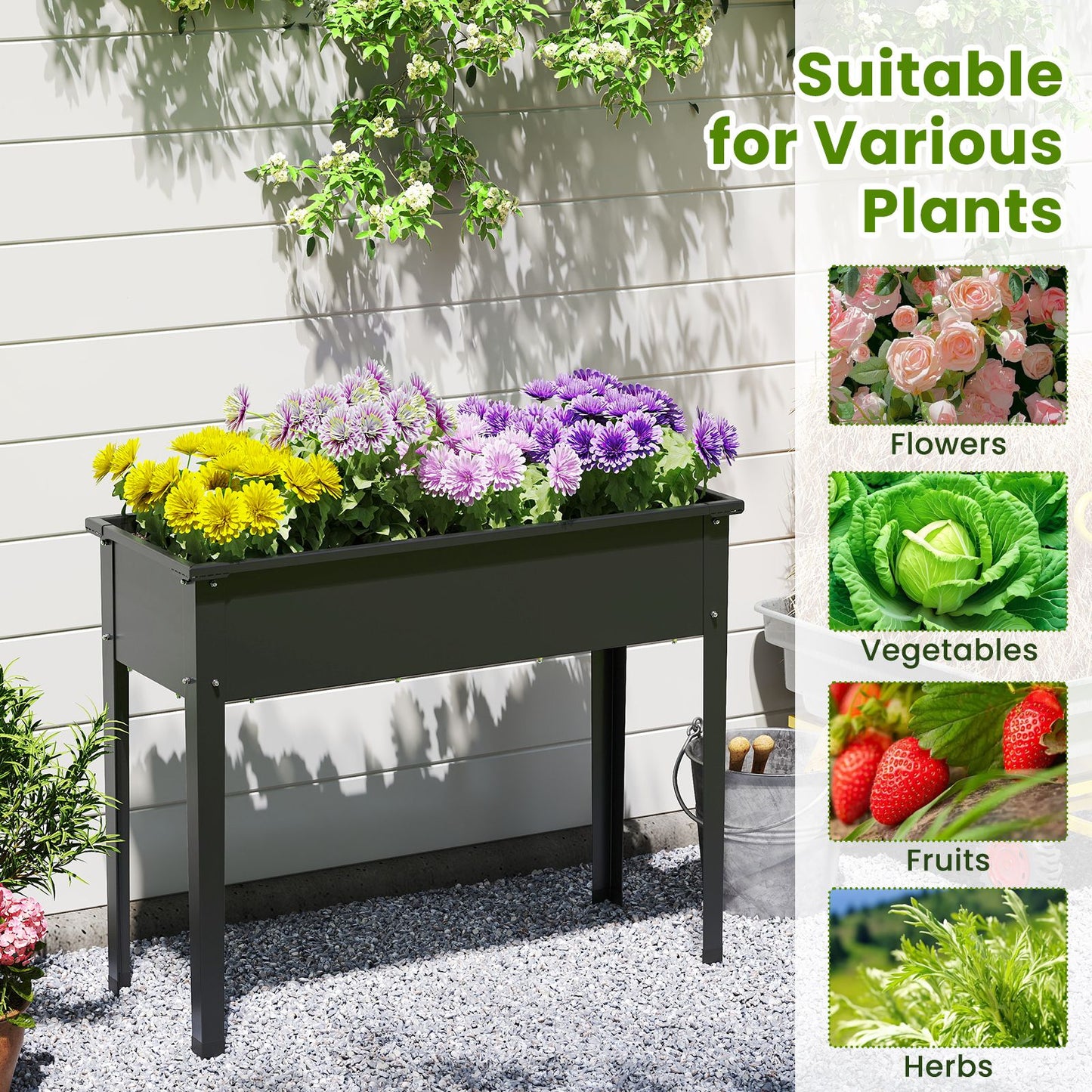 Elevated Metal Raised Garden Bed with Legs and Drainage Holes for Balcony Backyard