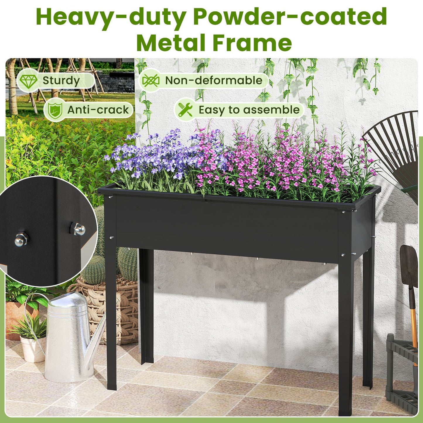 Elevated Metal Raised Garden Bed with Legs and Drainage Holes for Balcony Backyard