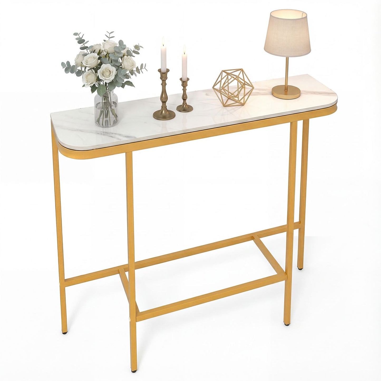 Entryway Table with Faux Marble Top and Metal Frame for Hallway