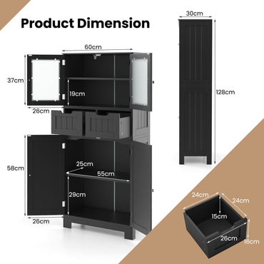 Floor Storage Cabinet with 2 Glass Doors