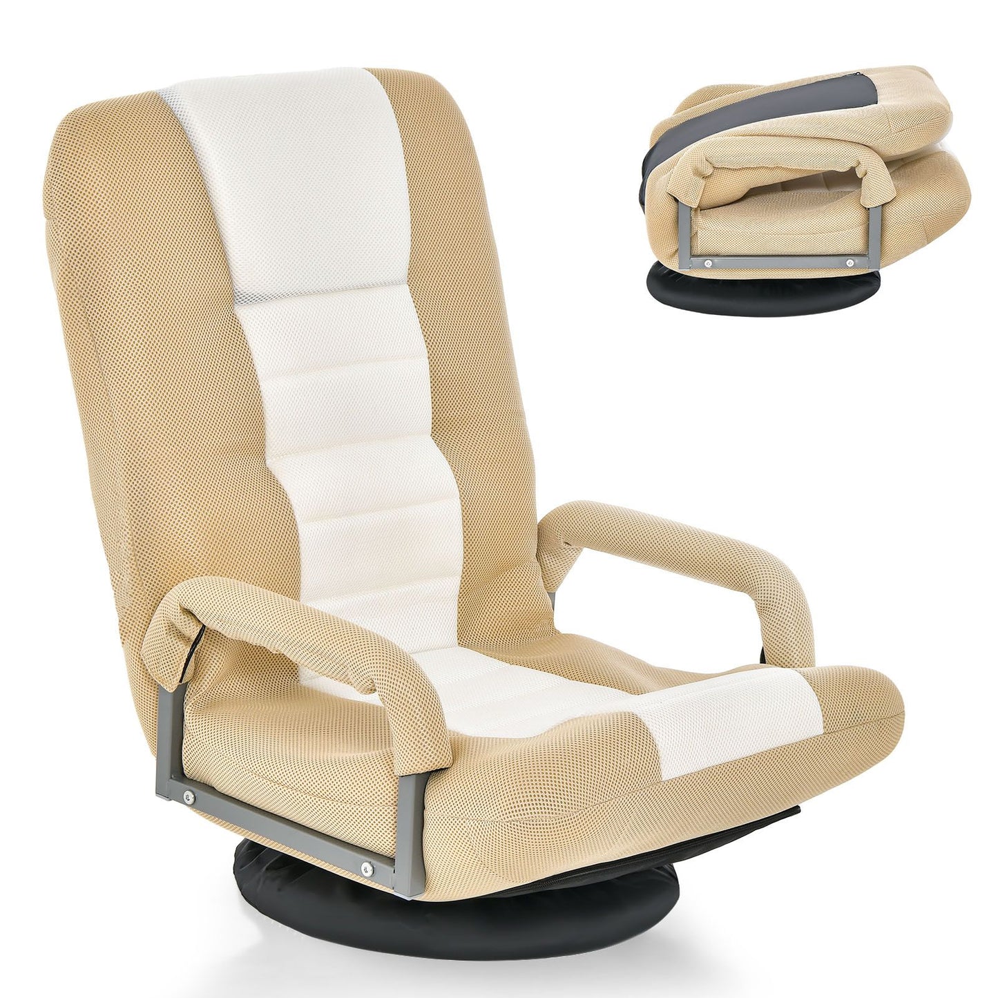Folding Sofa Chair, 360 Degree Swivel Lazy Floor Sofa with 6-Position Adjustable Backrest