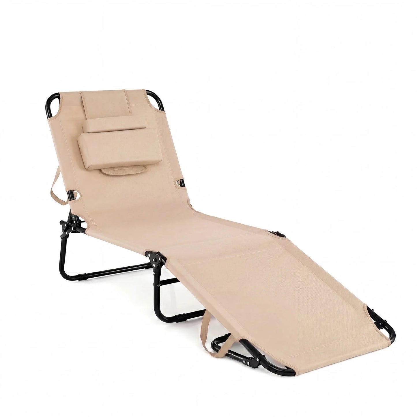 Folding Sun Lounger, 5-Position Adjustable Reclining Tanning Chair