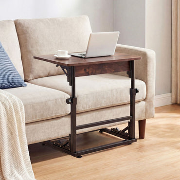 Folding C-Shaped End Table with Metal Frame for Living Room