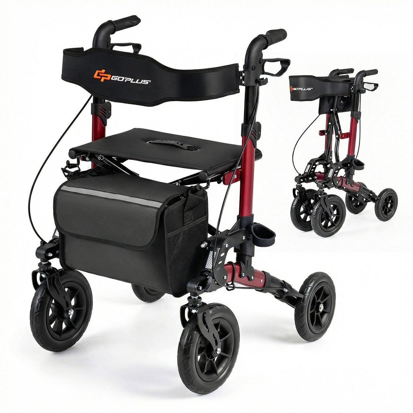 Folding Rolling Walker with Seat and Mesh Backrest for Seniors