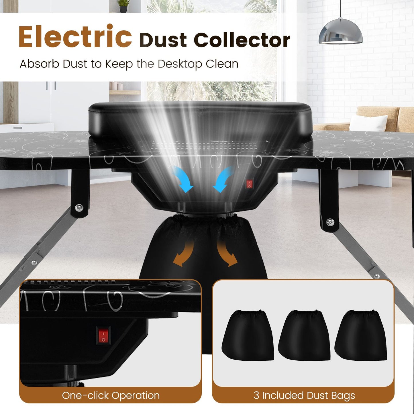 Folding Manicure Nail Table with Electric Dust Collector