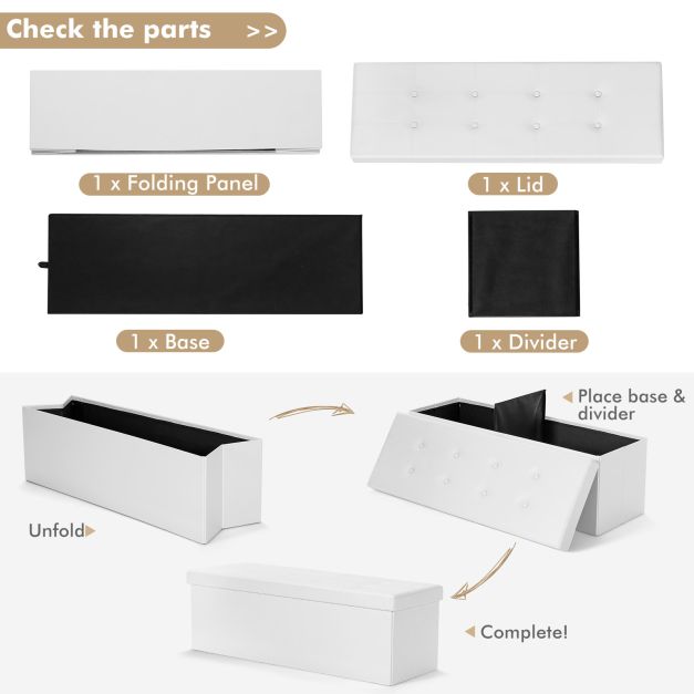 Folding Storage Ottoman Bench with Lid for Living Room
