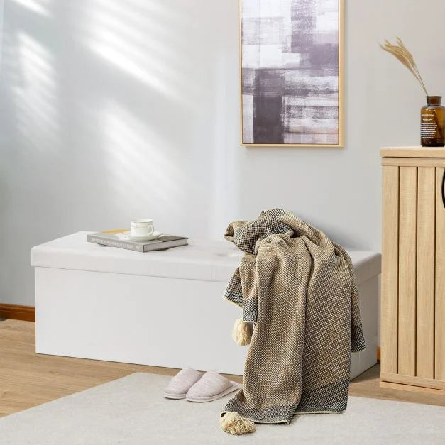 Folding Storage Ottoman Bench with Lid for Living Room