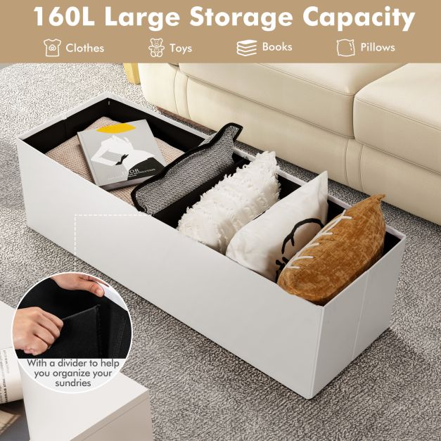Folding Storage Ottoman Bench with Lid for Living Room