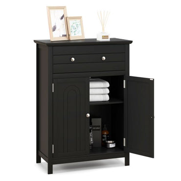 Freestanding Floor Storage Cabinet with Drawer and Adjustable Shelf