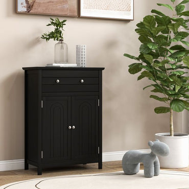 Freestanding Floor Storage Cabinet with Drawer and Adjustable Shelf