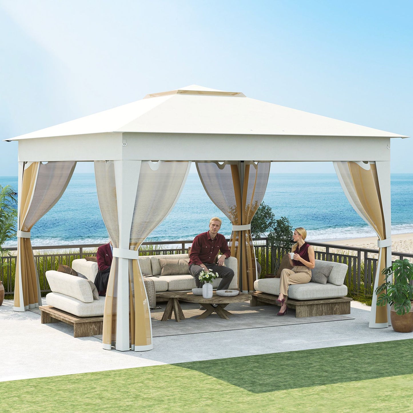 338 x 338 CM Pop Up Gazebo with Mesh Netting and Double Roof