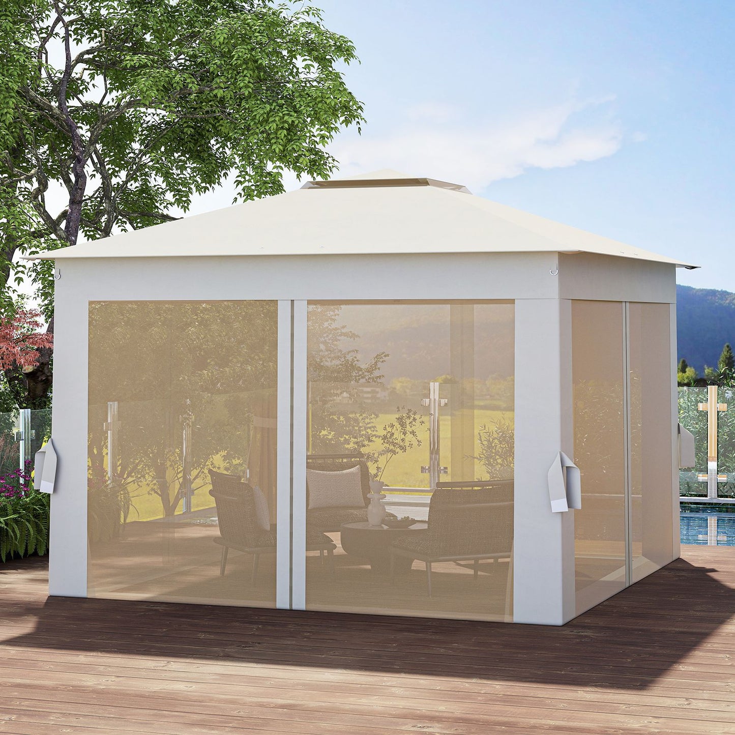 338 x 338 CM Pop Up Gazebo with Mesh Netting and Double Roof