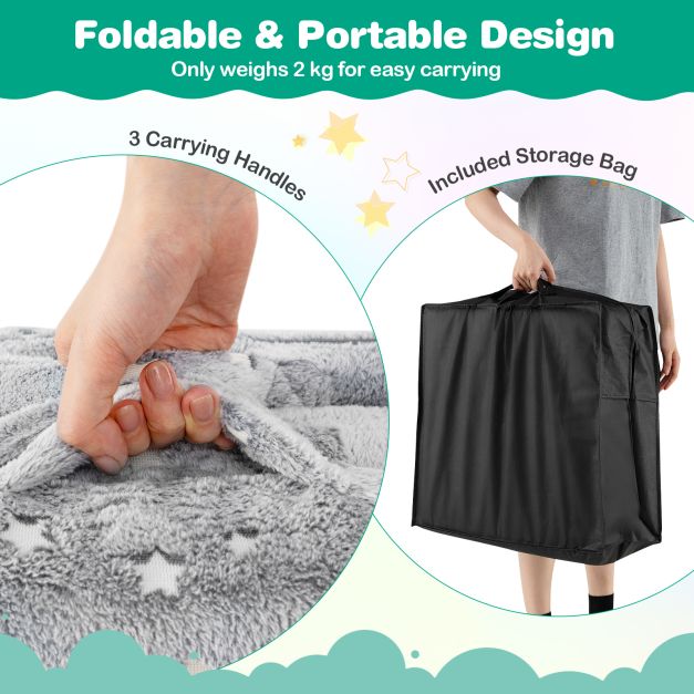 Kids Glow in the Dark Foldable Floor Mattress with Washable Flannel Cover