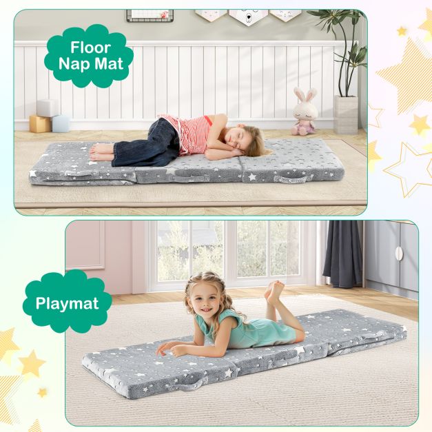 Kids Glow in the Dark Foldable Floor Mattress with Washable Flannel Cover