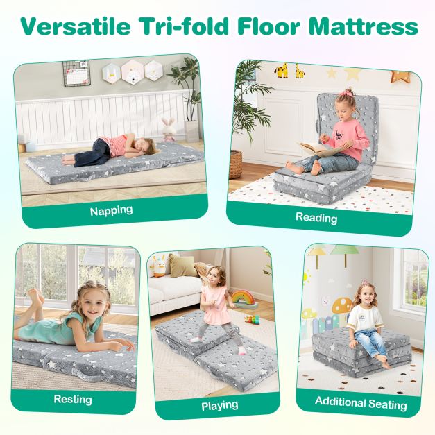 Kids Glow in the Dark Foldable Floor Mattress with Washable Flannel Cover