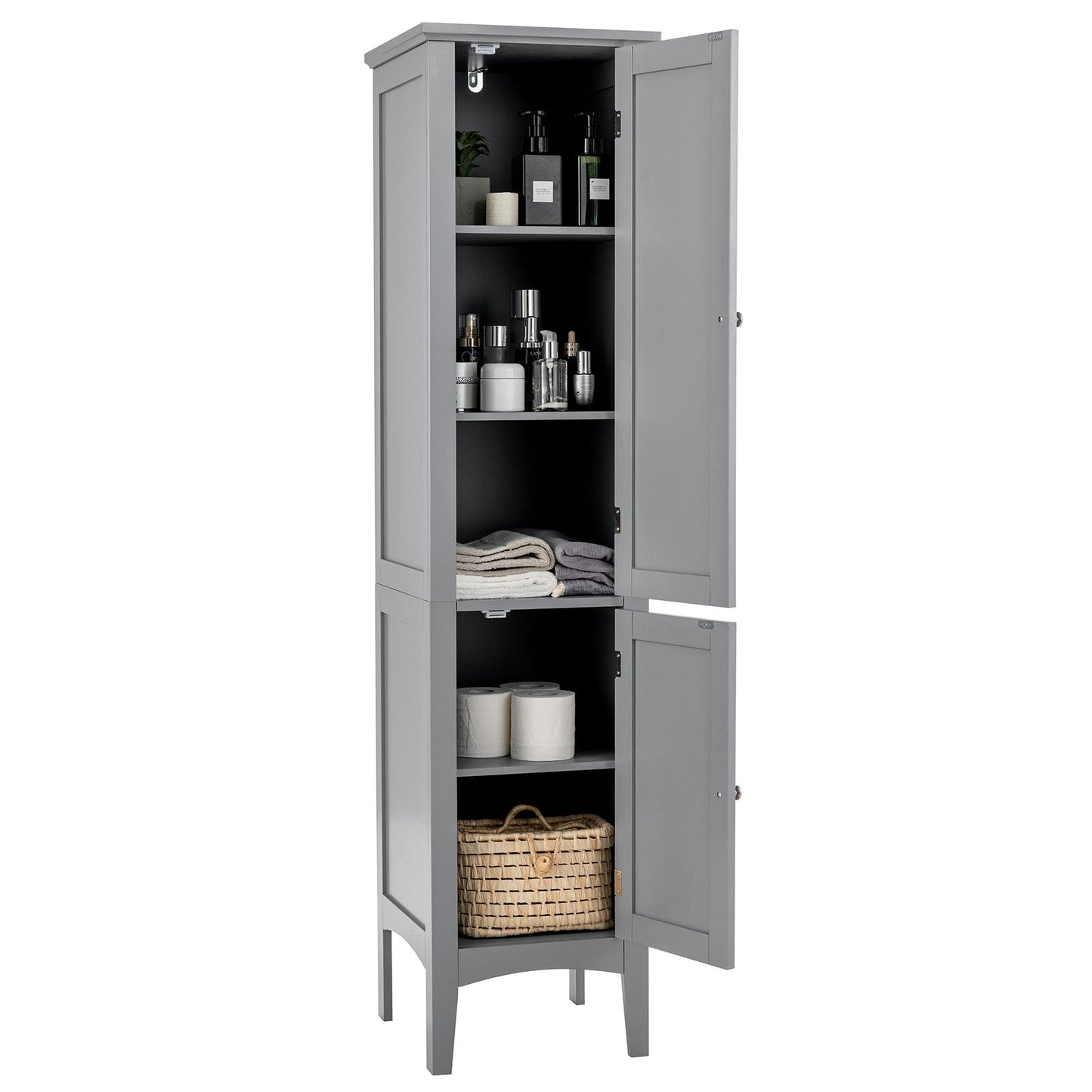 2 Door 160cm High Freestanding Bathroom Cabinet with 5 Tier Shelves