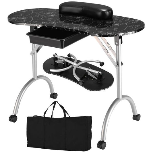 Portable Nail Table Station Manicure Tech Desk Nails Art Table 4 Rolling Wheels