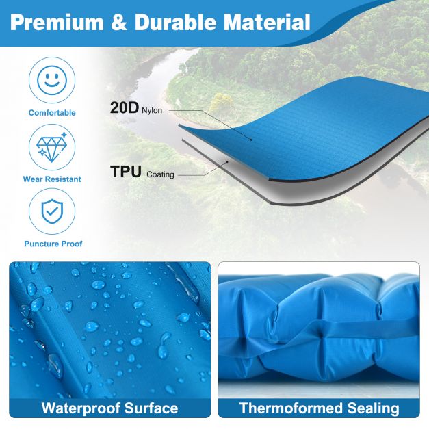 7cm Thick Inflating Camping Mat with Carrying Bag for Backpacking and Hiking