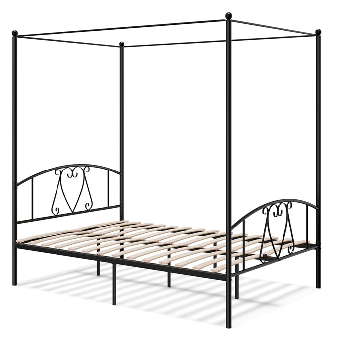 Canopy Bed Frame, Double Size Metal Bed Base with Headboard & Footboard