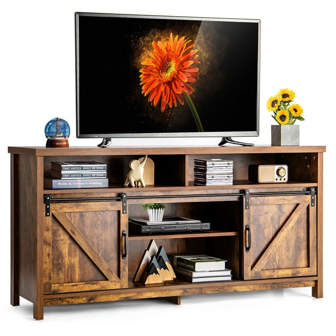 Sliding Barn Door Farmhouse Flat Screen Console for 65 Inch TVs