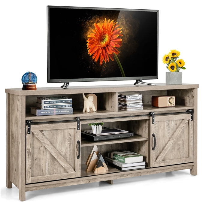 Sliding Barn Door Farmhouse Flat Screen Console for 65 Inch TVs