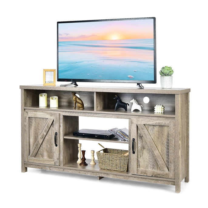 Modern Farmhouse TV Cabinet with Barn Doors for TVs Up to 65 Inches