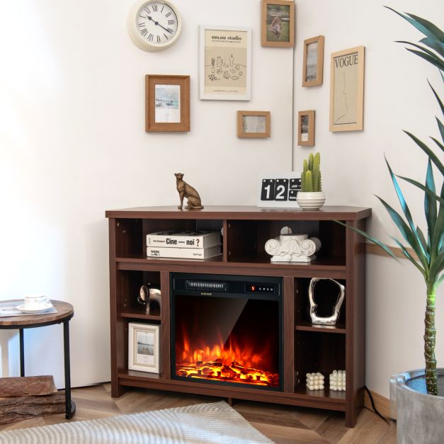 Wood Corner Universal TV Stand with Storage Cabinets and Adjustable Shelves