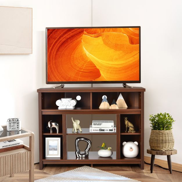 Wood Corner Universal TV Stand with Storage Cabinets and Adjustable Shelves