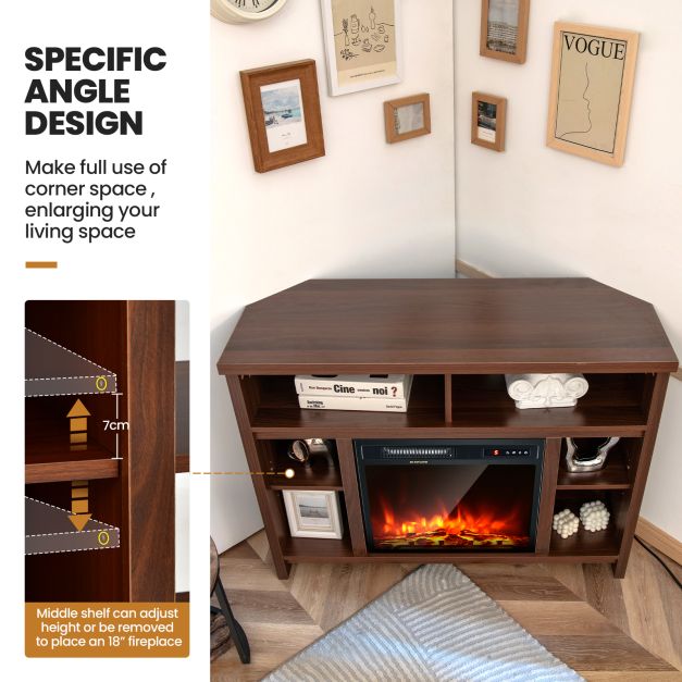 Wood Corner Universal TV Stand with Storage Cabinets and Adjustable Shelves