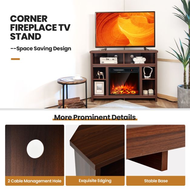 Wood Corner Universal TV Stand with Storage Cabinets and Adjustable Shelves