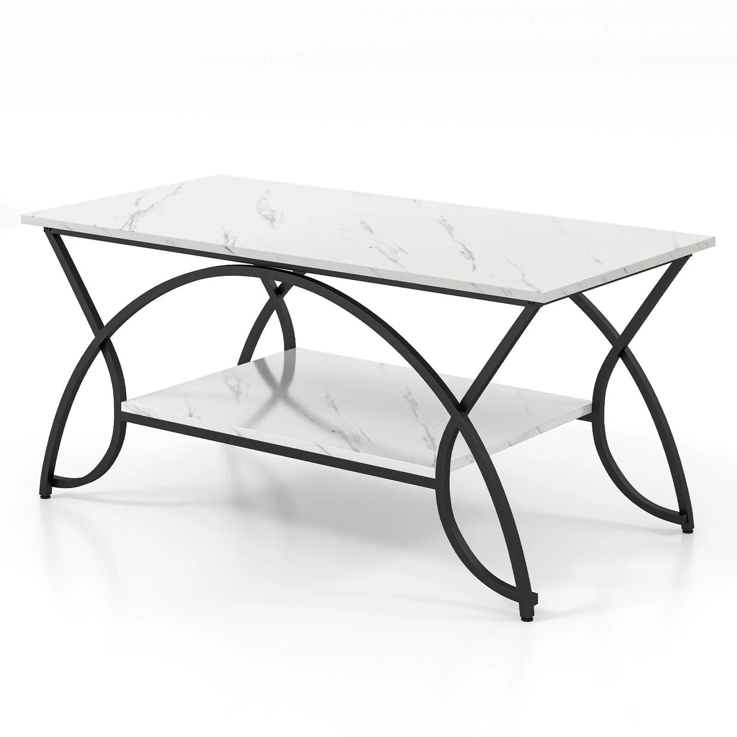 2 Tier Coffee Table with Storage Shelf for Living Room