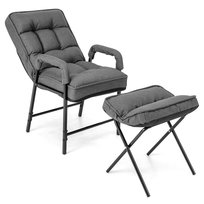Modern Accent Chair Linen Fabric Arm Chair with Ottoman