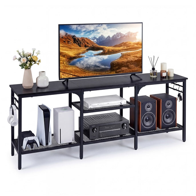 TV Unit for 65 Inch TVs, 140cm Industrial TV Stand Cabinet with Mesh Storage Shelves