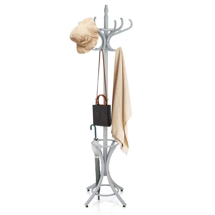 12 Hooks Freestanding Coat Rack with Umbrella Holder