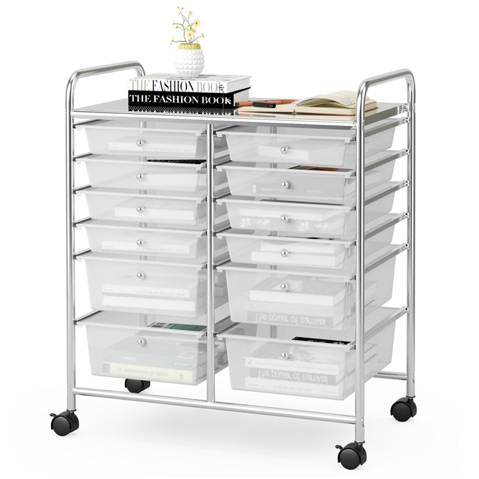 GiantexUK 12 Drawers Storage Trolley, Multipurpose Utility Rolling Cart on Wheels
