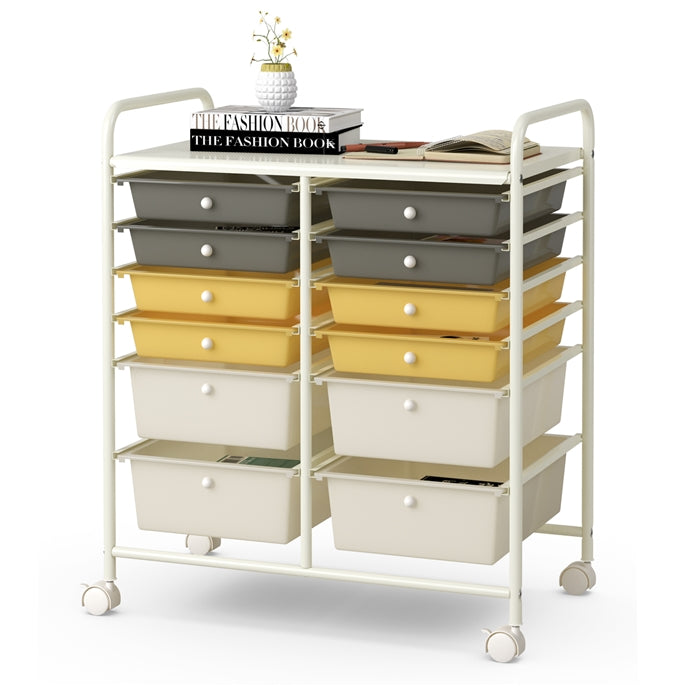 GiantexUK 12 Drawers Storage Trolley, Multipurpose Utility Rolling Cart on Wheels