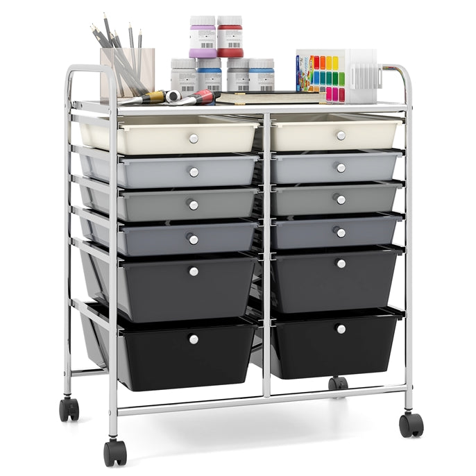 GiantexUK 12 Drawers Storage Trolley, Multipurpose Utility Rolling Cart on Wheels