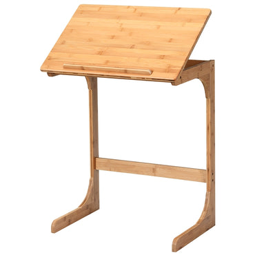 C-Shaped Bamboo Side Table with 7 Adjustable Angles