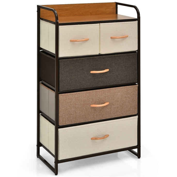 Vertical Dresser Storage Tower with Wooden Top and 5 Drawers