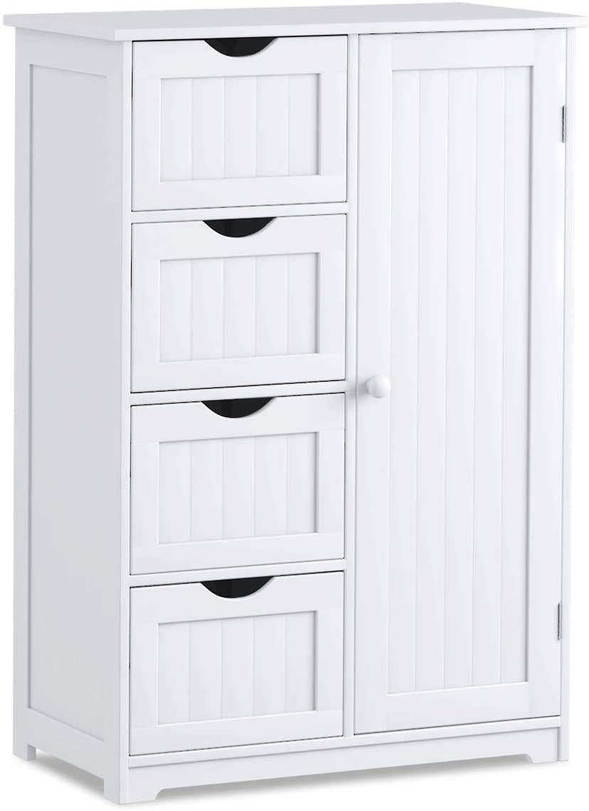 Freestanding Storage Cupboard with Adjustable Shelf and Drawers