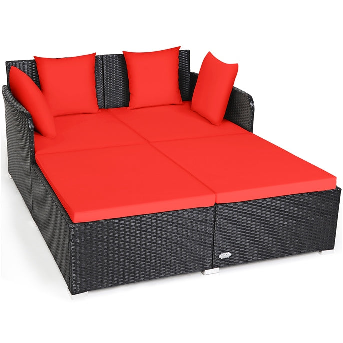 Outdoor Sun Lounger Patio Conversation Recliner with Upholstered Cushion