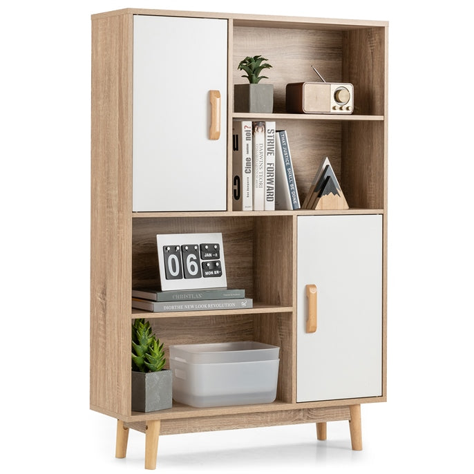 Freestanding Wooden Sideboard Storage Cabinet with 2 Doors and 4 Shelves