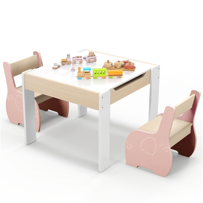 Wooden Kids Table and Chair Set with Hidden Storage