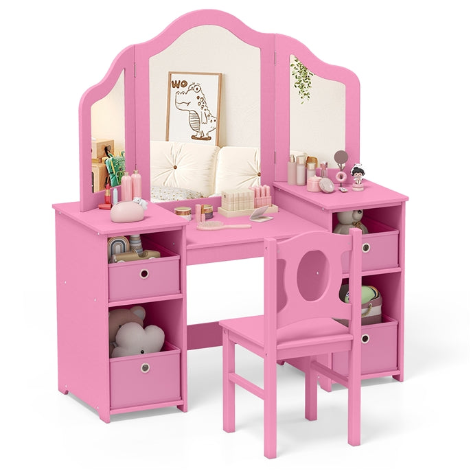 Kids Vanity Desk and Chair 2 in 1 Toddler Makeup Pretend Play Table